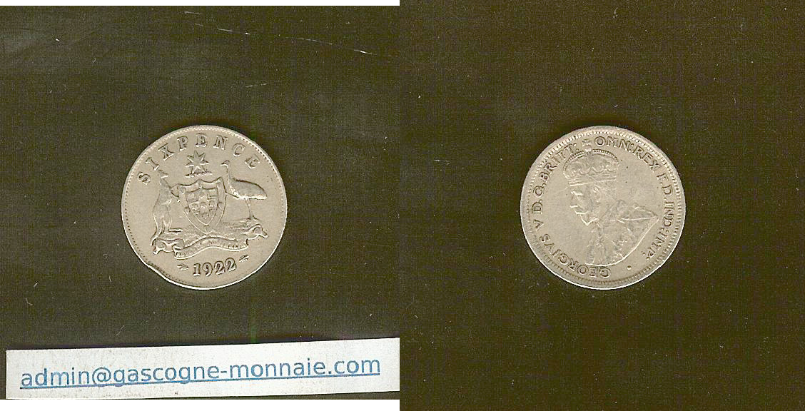 Australian 6 pence 1922 gVF